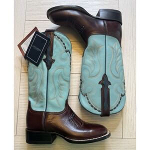Lucchese Cow Saddle Stitch Leather Western Ruth Boot M3789 Turquoise Sz 6 B NEW